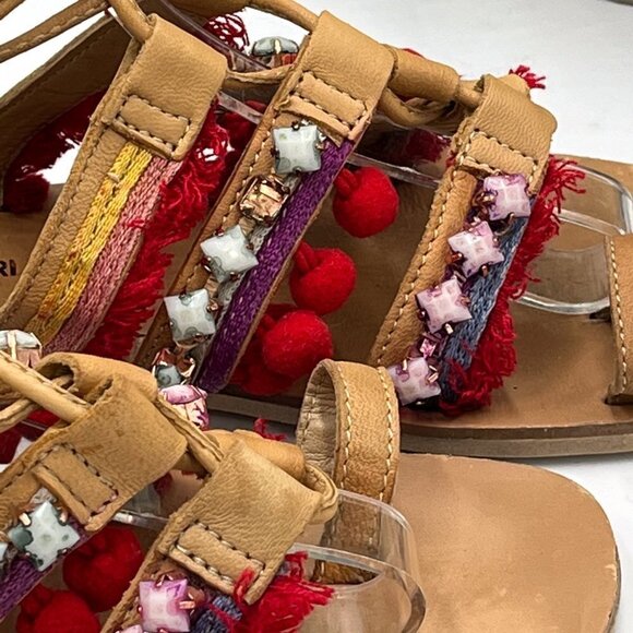 Barbara Barbiere Tassel Pom Pom Festival Gladiator Jewel Beaded Boho Sandals - Picture 7 of 10